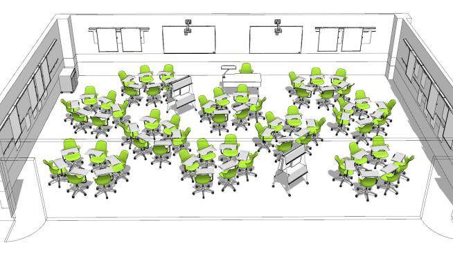 现代小组形式绿色会议室SU模型下载_sketchup草图大师SKP模型
