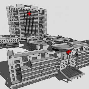 现代整体医院大楼SU模型下载_sketchup草图大师SKP模型