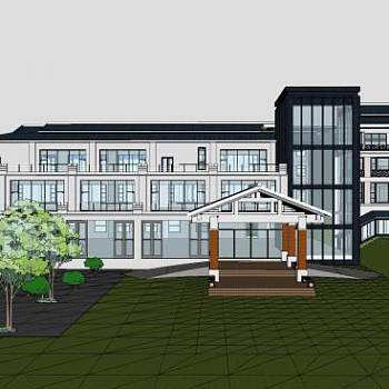 现代中式医院大楼SU模型下载_sketchup草图大师SKP模型