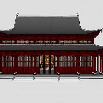 中式寺庙大雄宝殿SU模型下载_sketchup草图大师SKP模型