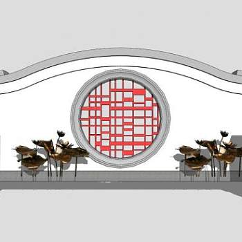 现在中式景墙su模型下载_sketchup草图大师SKP模型