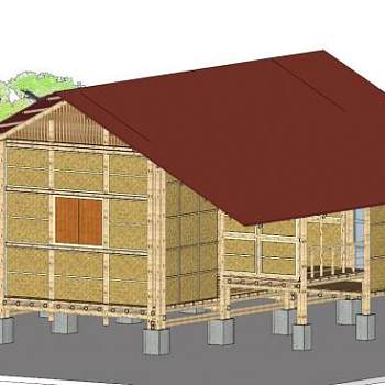 竹屋精细景观小品su模型下载_sketchup草图大师SKP模型