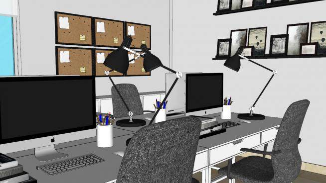 办公室空间设计su模型下载_sketchup草图大师SKP模型