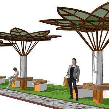 绿叶景观廊架su模型下载_sketchup草图大师SKP模型