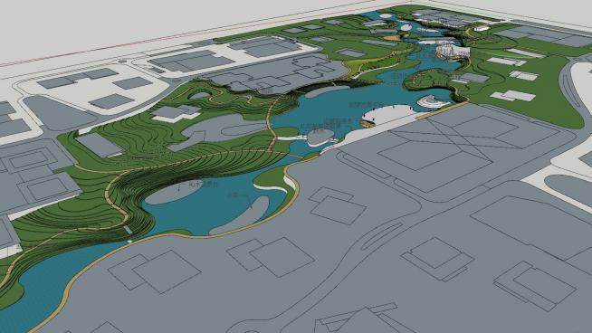 小区水景规划设计SU模型下载_sketchup草图大师SKP模型
