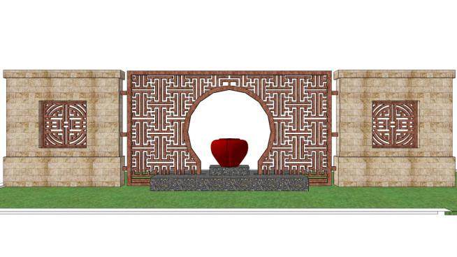 中式庭院景墙su模型下载_sketchup草图大师SKP模型