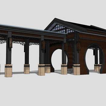 现代长廊su模型下载_sketchup草图大师SKP模型