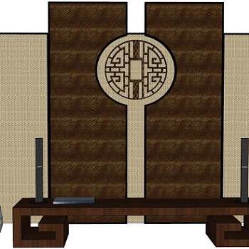 中式电视背景墙su模型下载_sketchup草图大师SKP模型