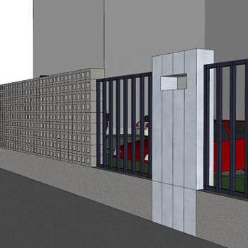 小区围墙su模型下载_sketchup草图大师SKP模型