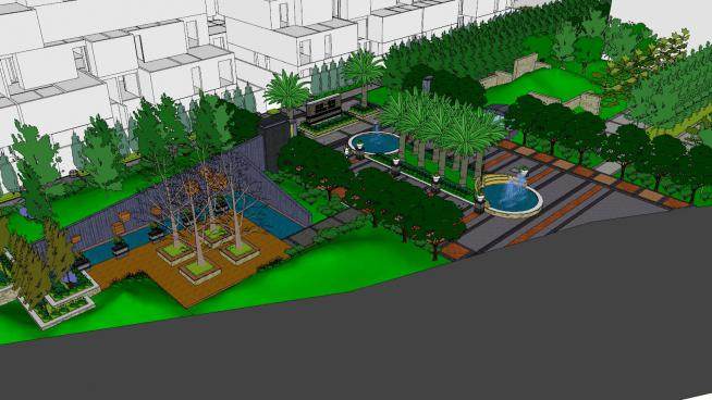 新中式公园景观SU模型下载_sketchup草图大师SKP模型