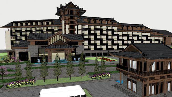 新中式高层酒店su模型下载_sketchup草图大师SKP模型