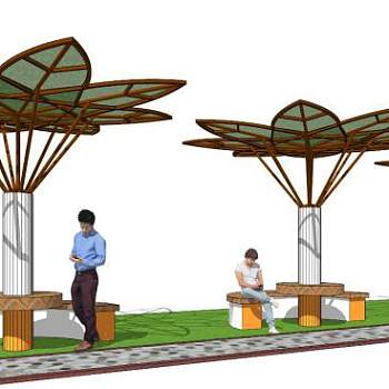 现代树形廊架su模型下载_sketchup草图大师SKP模型