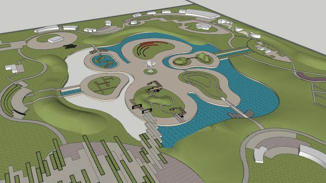 现代水景公园规划sketchup模型下载_sketchup草图大师SKP模型