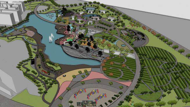 现代水景公园运动设施规划SU模型下载_sketchup草图大师SKP模型