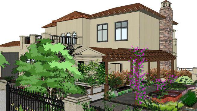 别墅庭院景观设计方案su模型下载_sketchup草图大师SKP模型