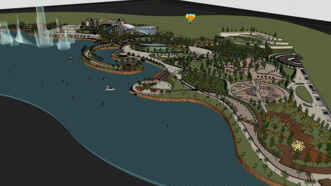 现代湖泊公园设计SU模型下载_sketchup草图大师SKP模型