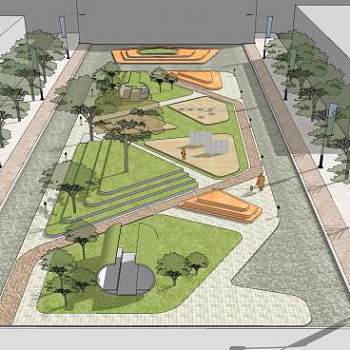 简约公园草坪规划SU模型下载_sketchup草图大师SKP模型