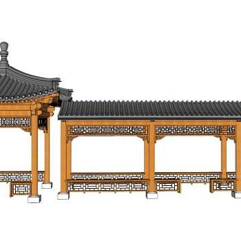 仿古长廊su模型下载_sketchup草图大师SKP模型