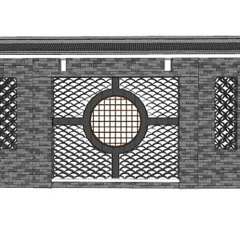 新中式花窗景观墙SU模型下载_sketchup草图大师SKP模型