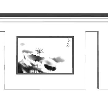 中式简约荷花墙景墙SU模型下载_sketchup草图大师SKP模型