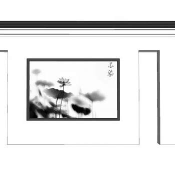 中式简约荷花墙景墙SU模型下载_sketchup草图大师SKP模型
