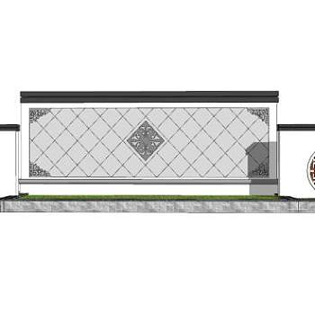 新中式双花窗景墙SU模型下载_sketchup草图大师SKP模型