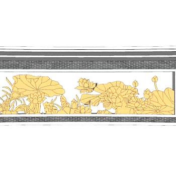 中式荷花雕花景观墙SU模型下载_sketchup草图大师SKP模型