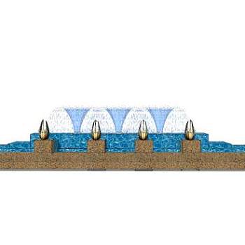 欧式水池喷水景观SU模型下载_sketchup草图大师SKP模型