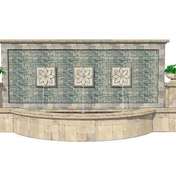 欧式花钵流水景观墙SU模型下载_sketchup草图大师SKP模型