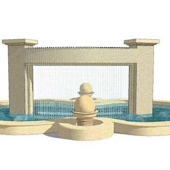 欧式水幕景墙SU模型下载_sketchup草图大师SKP模型