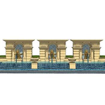 欧式雕塑跌水景墙SU模型下载_sketchup草图大师SKP模型