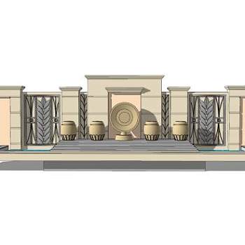 欧式简约景观墙SU模型下载_sketchup草图大师SKP模型