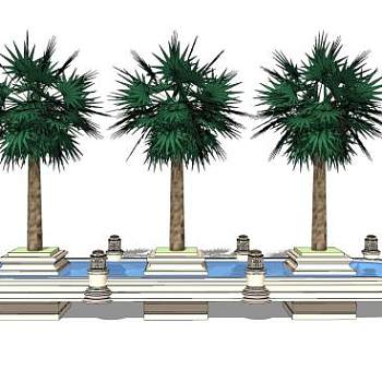 欧式景观水池棕榈装饰SU模型下载_sketchup草图大师SKP模型