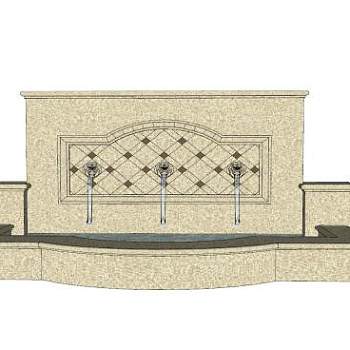 欧式狮头流水墙SU模型下载_sketchup草图大师SKP模型