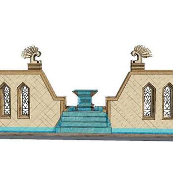 现代阶梯式流水景墙SU模型下载_sketchup草图大师SKP模型