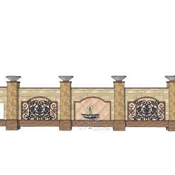 欧式铁艺流水景墙SU模型下载_sketchup草图大师SKP模型