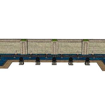 欧式转角喷泉景观墙SU模型下载_sketchup草图大师SKP模型
