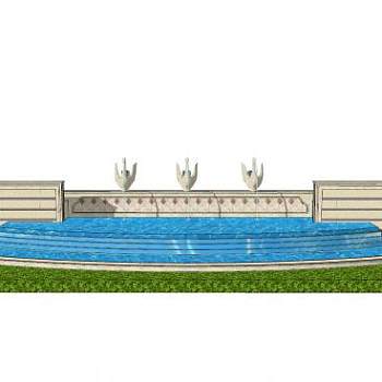 欧式天鹅喷泉水池SU模型下载_sketchup草图大师SKP模型