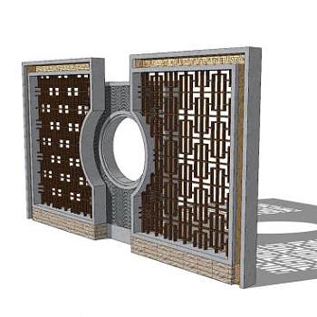 新中式镂空景观墙设计SU模型下载_sketchup草图大师SKP模型