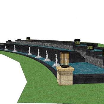 欧水弧形喷泉水景SU模型下载_sketchup草图大师SKP模型