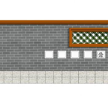 新中式公园景观墙SU模型下载_sketchup草图大师SKP模型