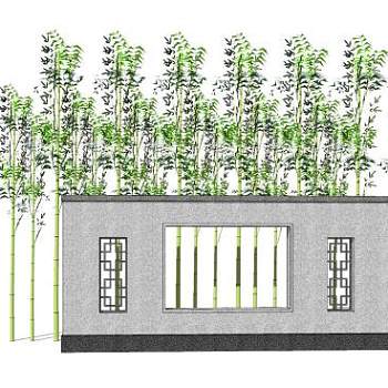 新中式景墙竹景SU模型下载_sketchup草图大师SKP模型