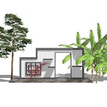 新中式景墙门SU模型下载_sketchup草图大师SKP模型