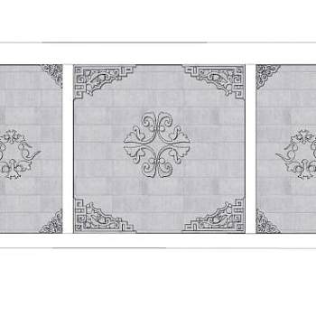 新中式花案景观墙SU模型下载_sketchup草图大师SKP模型