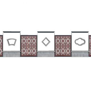 新中式几何花窗景观墙SU模型下载_sketchup草图大师SKP模型