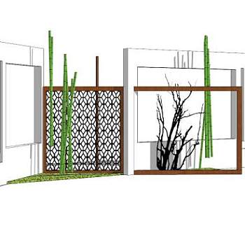 现代景观墙设计SU模型下载_sketchup草图大师SKP模型