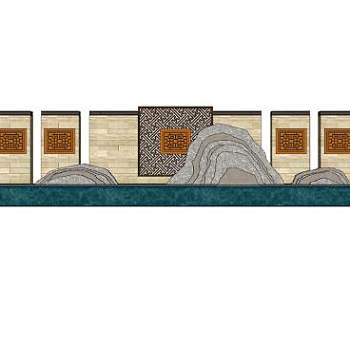 新中式枯山水景墙设计SU模型下载_sketchup草图大师SKP模型