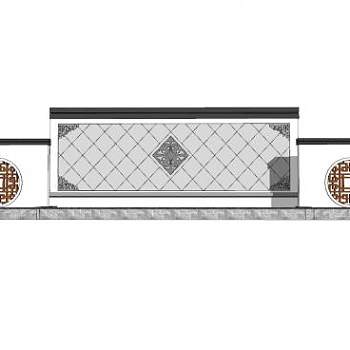 新中式简约花窗景墙SU模型下载_sketchup草图大师SKP模型