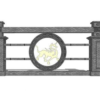 新中式图腾景观墙SU模型下载_sketchup草图大师SKP模型