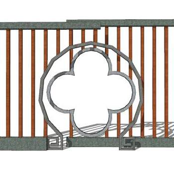 新中式镂空花型景观墙SU模型下载_sketchup草图大师SKP模型